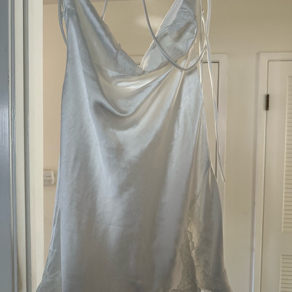 Princess Polly White Mini Dress with Spaghetti Straps and Plunging Neckline